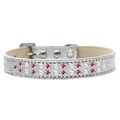 Unconditional Love Two Row Pearl & Pink Crystal Dog Collar, Silver Ice Cream - Size 18 UN2452398
